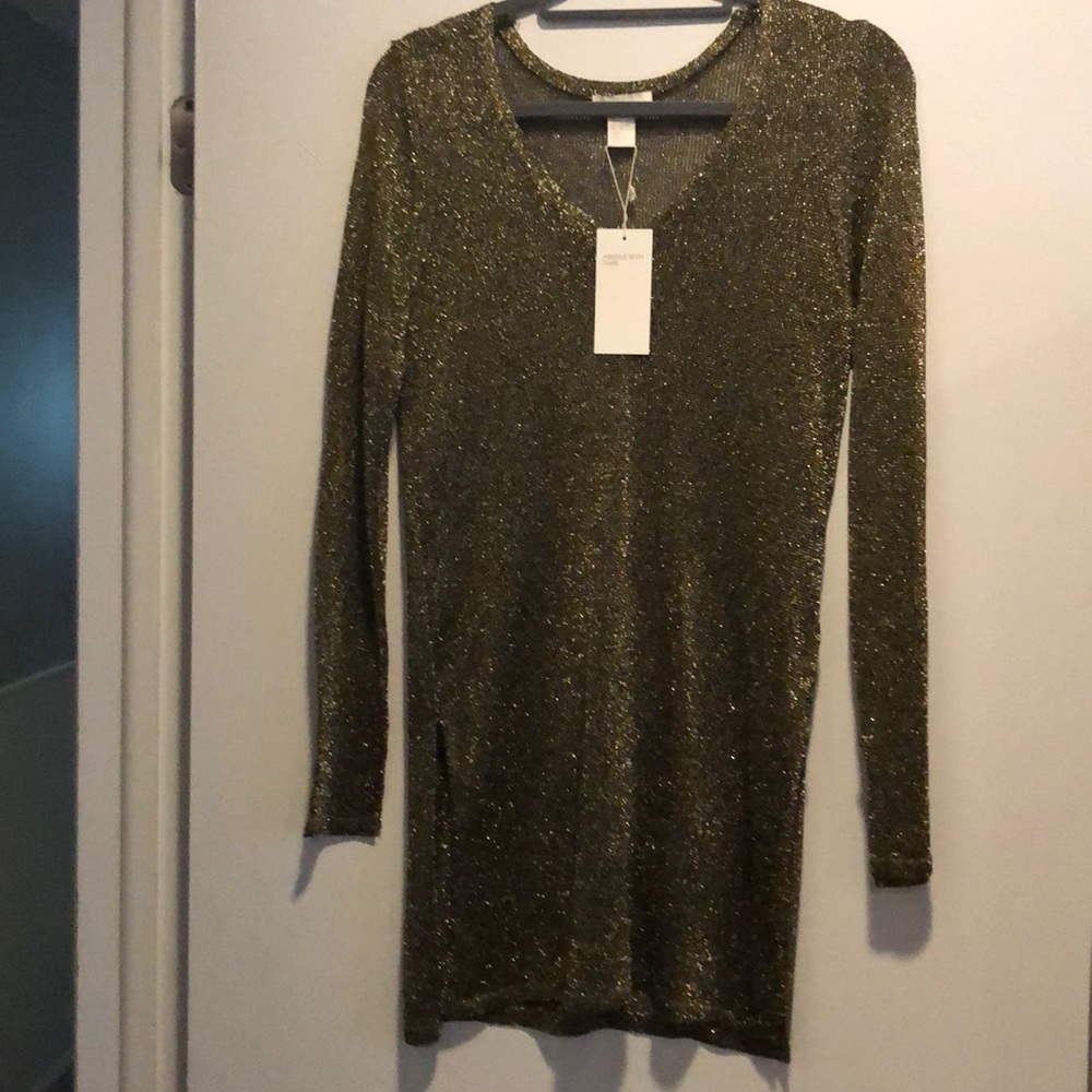 Women’s gold sparkle tunic deep v neck sweater
